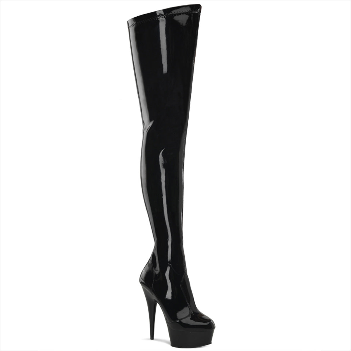 DELIGHT-4000 6" Heel Black Stretch Patent Pole Dancer Boots-Pleaser- Sexy Shoes