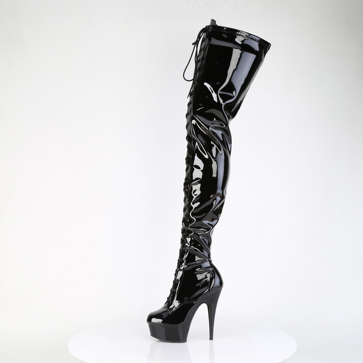 DELIGHT-4023 Black Patent Pleaser Pole Dancing Thigh Highs Boots
