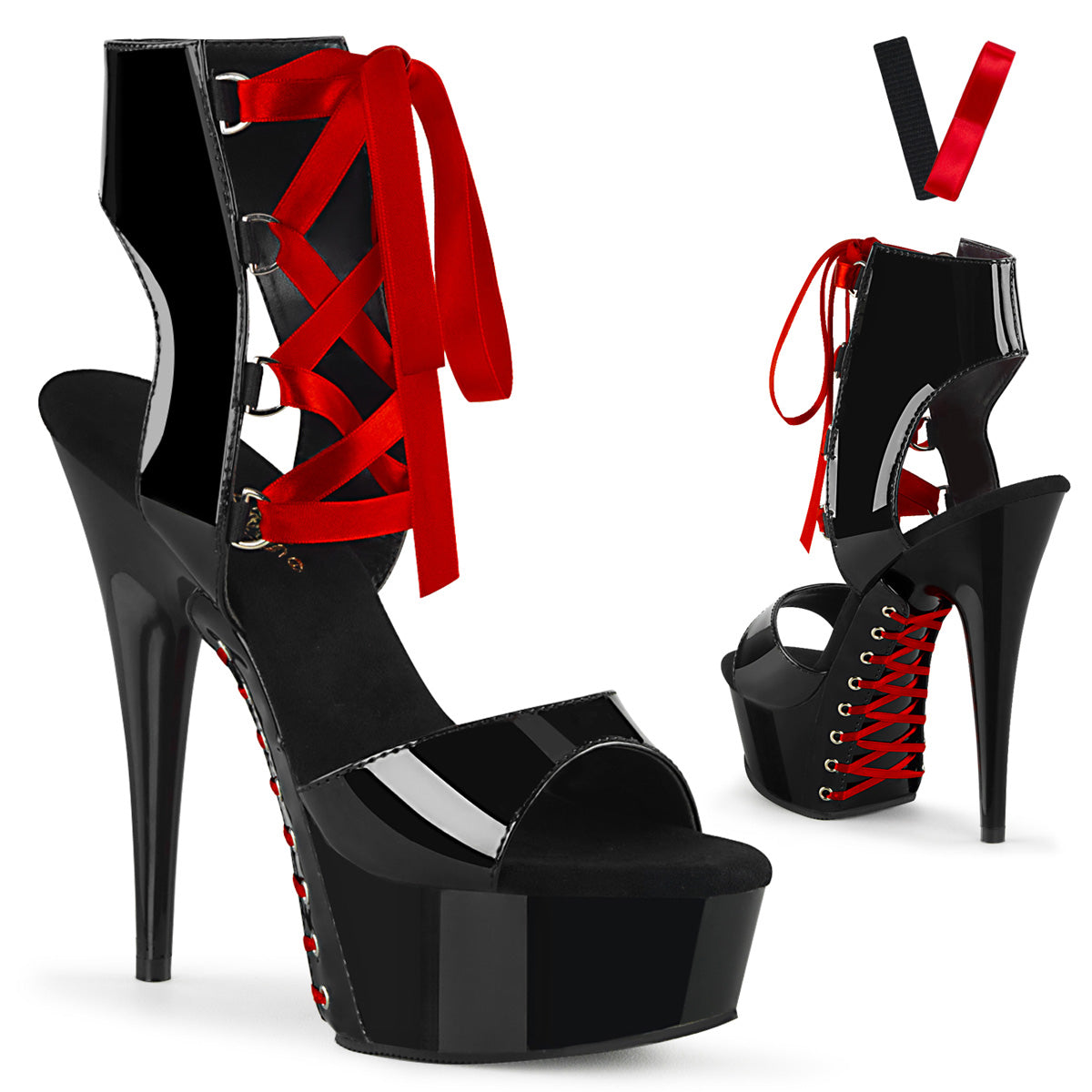 DELIGHT-600-14FH 6" Heel Black Patent Pole Dancing Platforms-Pleaser- Sexy Shoes