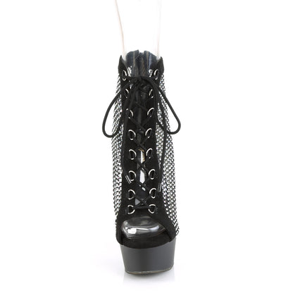 DELIGHT-600-33RM Pleaser Ankle/Mid-Calf Boots Black Faux Suede-RS Mesh/Black Matte Platforms (Exotic Dancing)