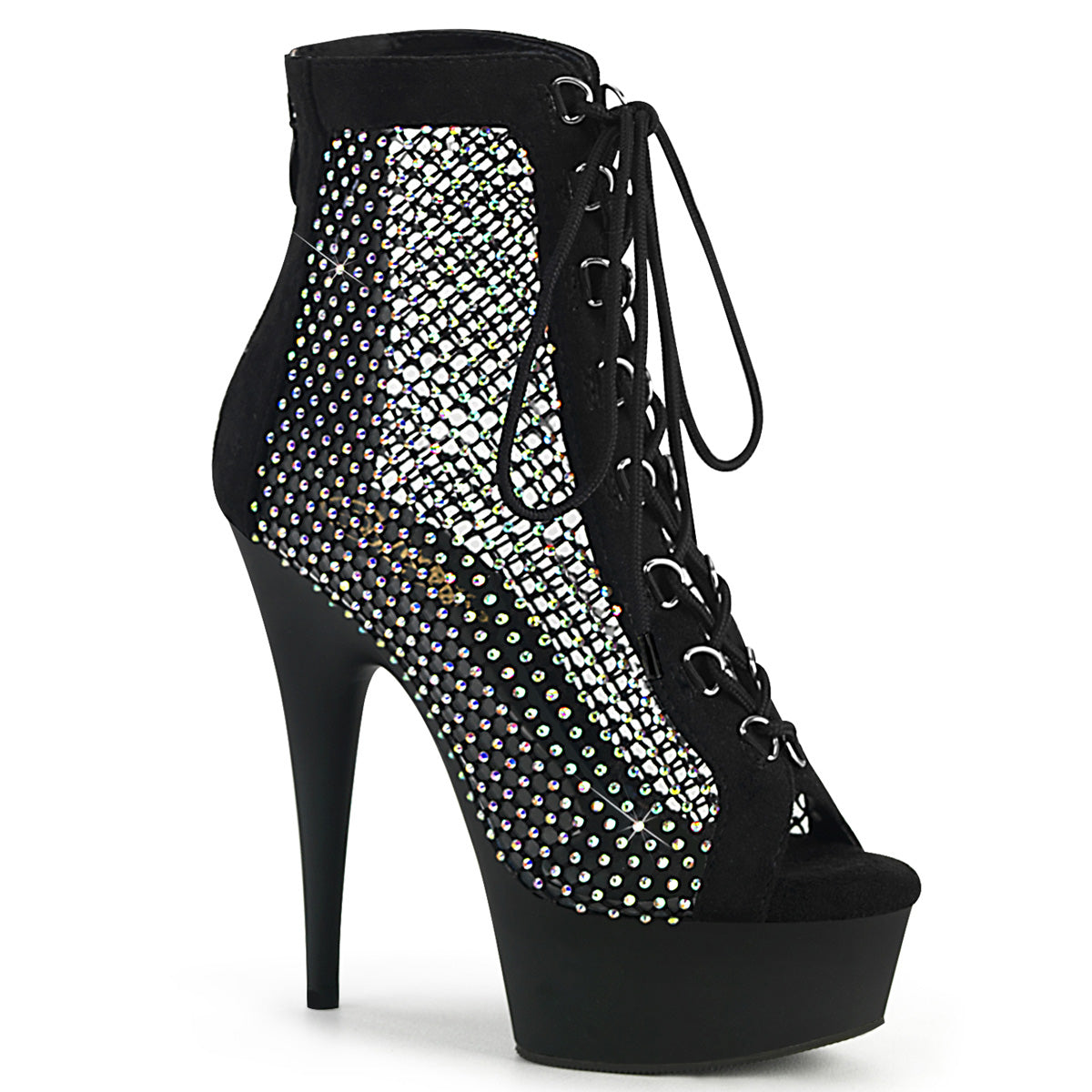 DELIGHT-600-33RM Pleaser Ankle/Mid-Calf Boots Black Faux Suede-RS Mesh/Black Matte Platforms (Exotic Dancing)