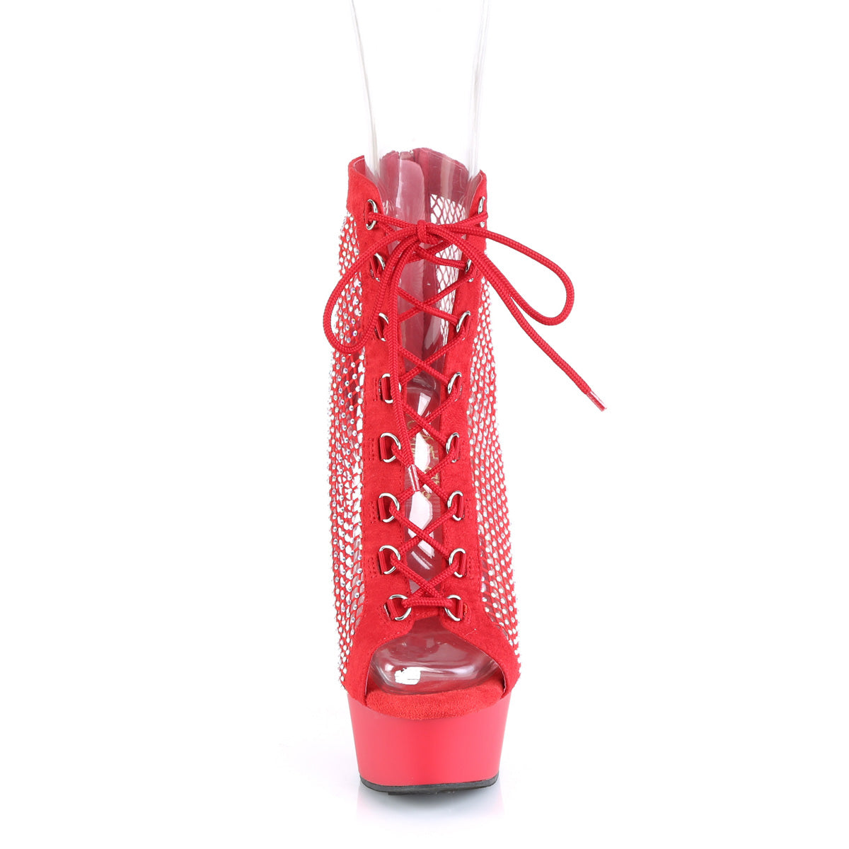 DELIGHT-600-33RM Pleaser Ankle/Mid-Calf Boots Red Faux Suede-RS Mesh/Red Matte Platforms (Exotic Dancing)