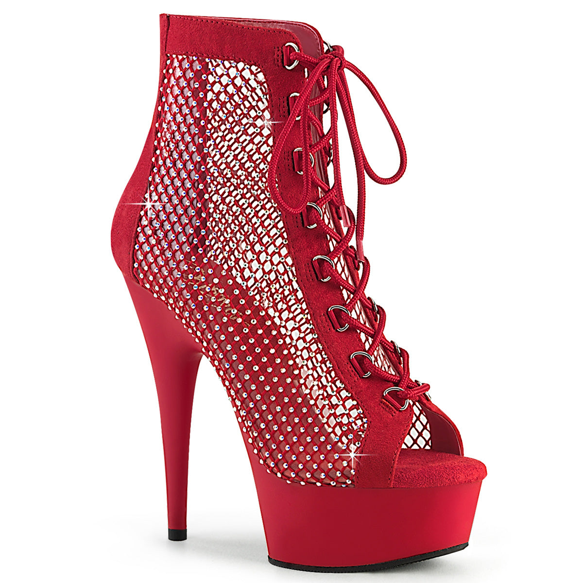 DELIGHT-600-33RM Pleaser Ankle/Mid-Calf Boots Red Faux Suede-RS Mesh/Red Matte Platforms (Exotic Dancing)