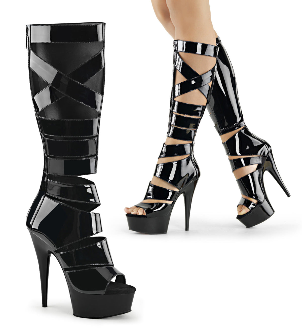 DELIGHT-600-49 6" Heel Black Patent Pole Dancing Platforms-Pleaser- Sexy Shoes