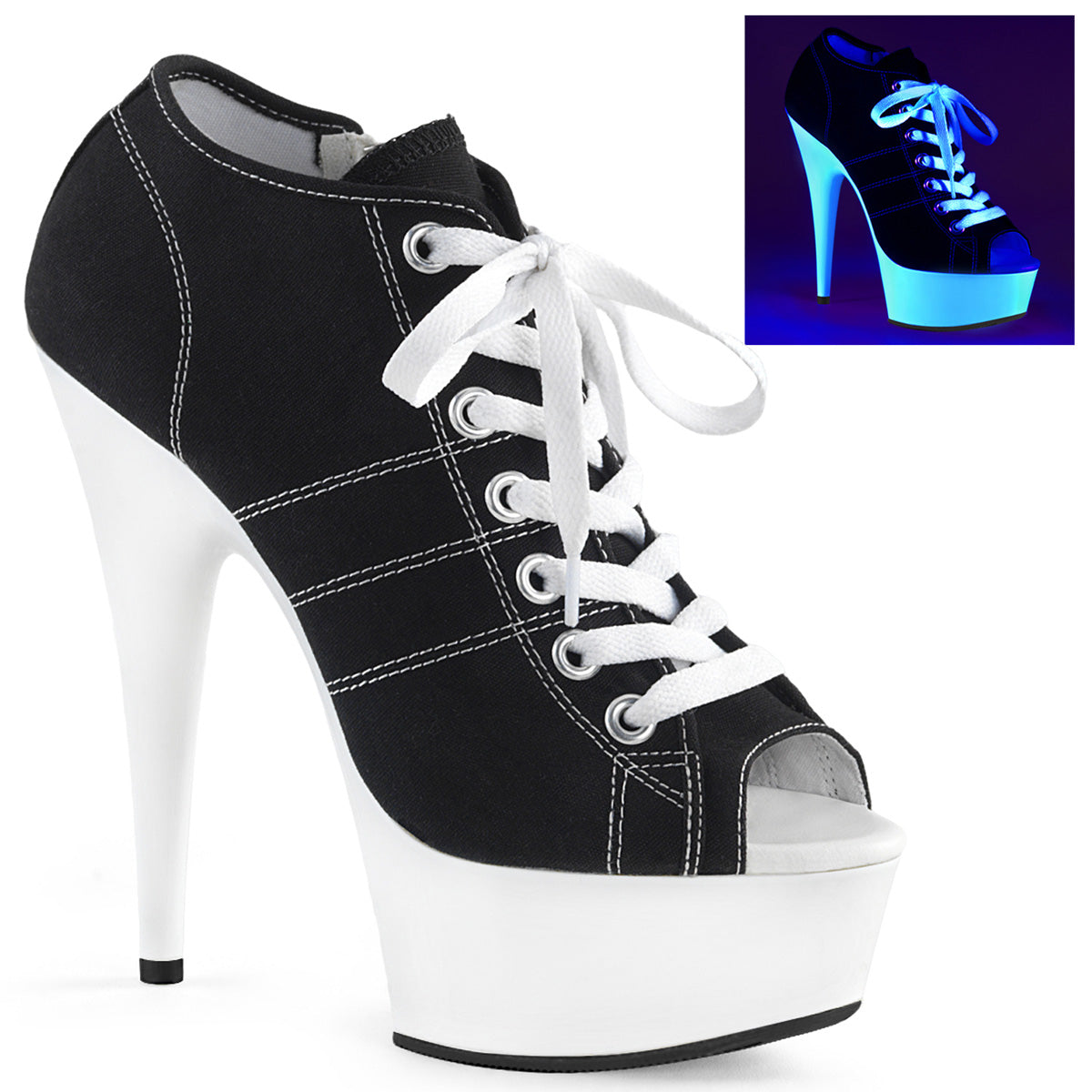 DELIGHT-600SK-01 Pleaser 6" Heel Black Pole Dancer Platforms-Pleaser- Sexy Shoes