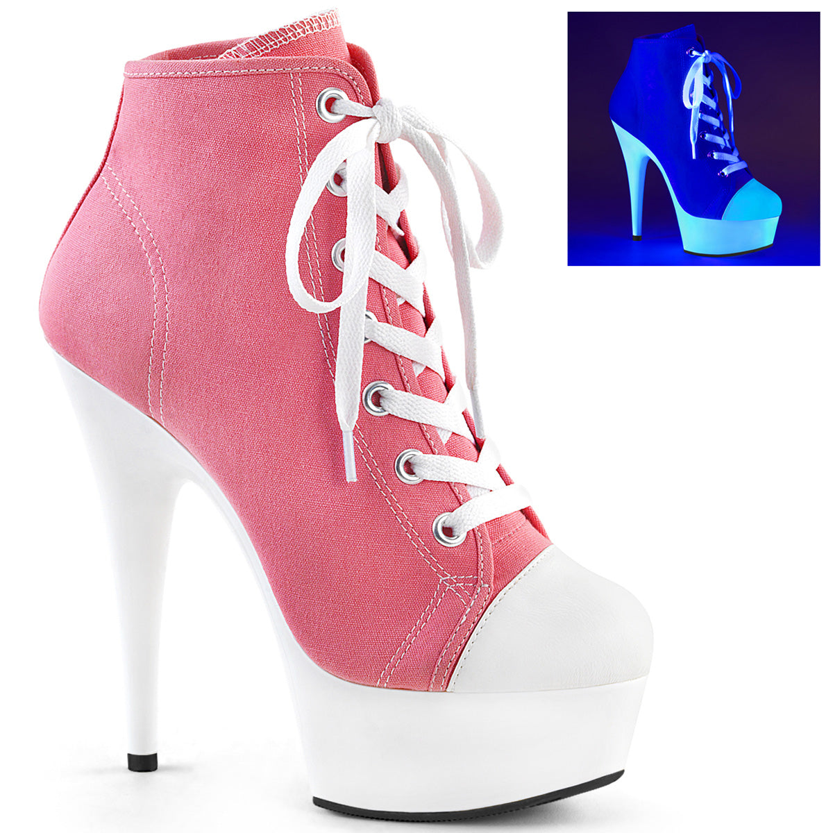 DELIGHT-600SK-02 6" Heel Pink Canvas Pole Dancing Platforms-Pleaser- Sexy Shoes