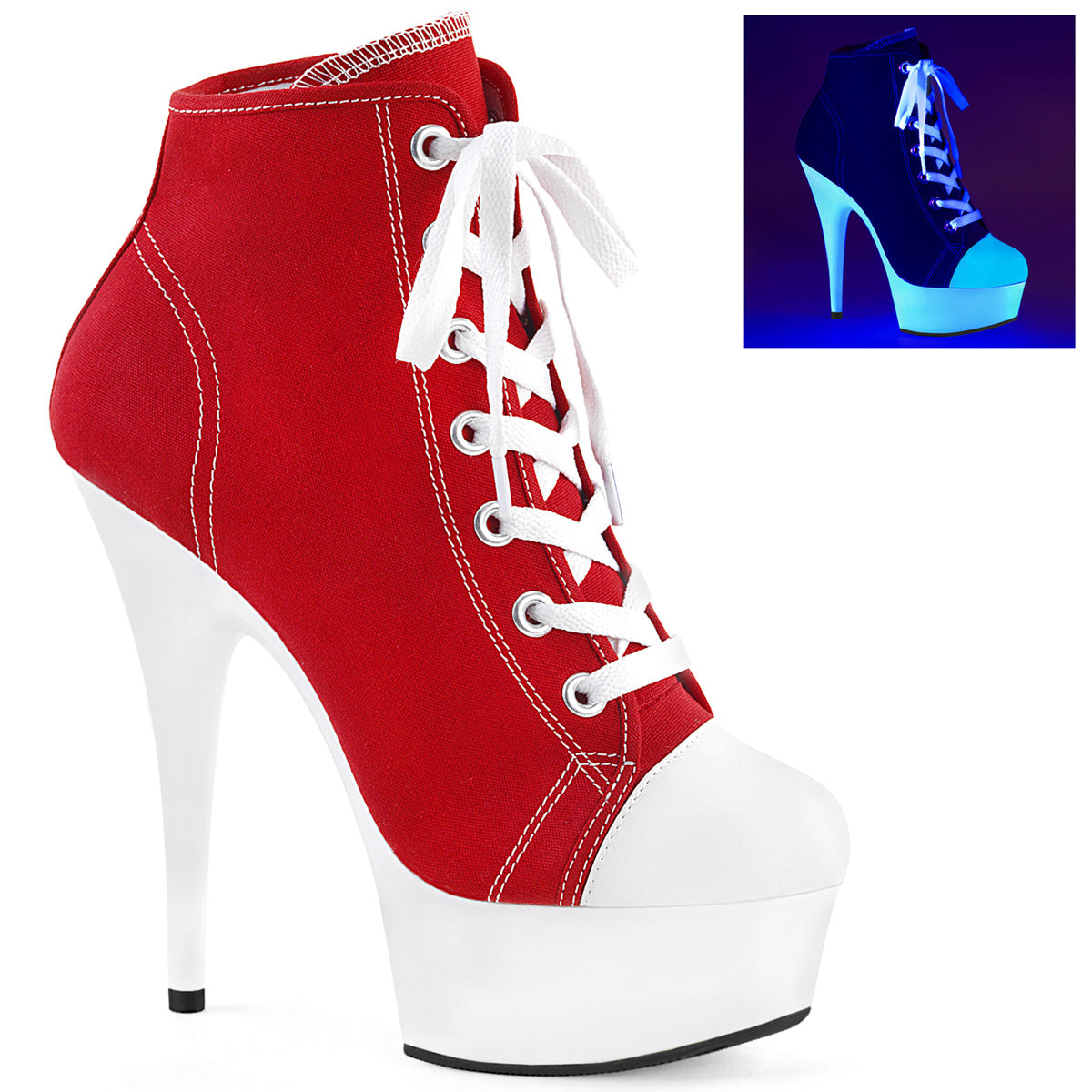 DELIGHT-600SK-02 6" Heel Red Canvas Pole Dancing Platforms-Pleaser- Sexy Shoes