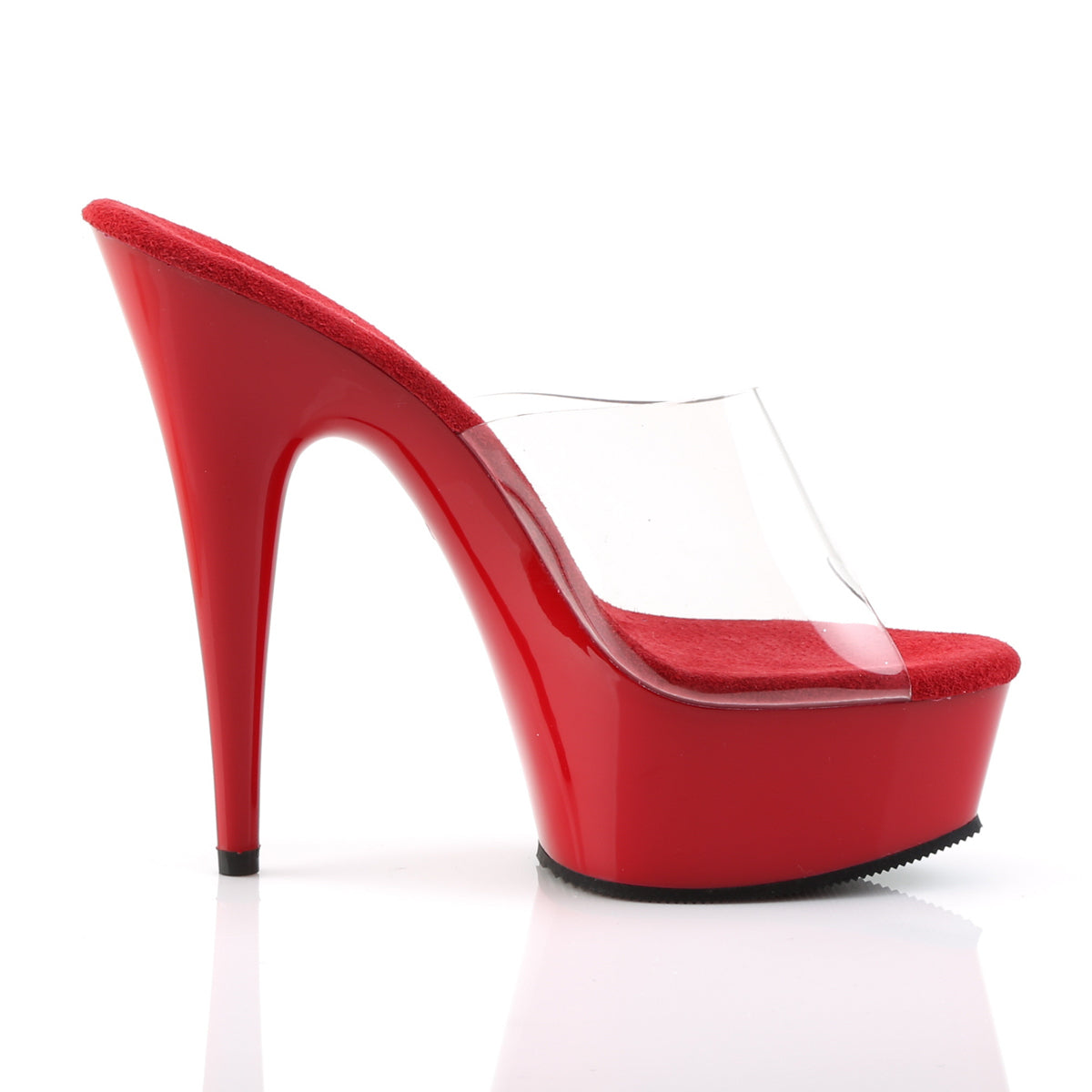 DELIGHT-601 6 Inch Heel Clear and Red Pole Dancing Platforms-Pleaser- Sexy Shoes Fetish Heels