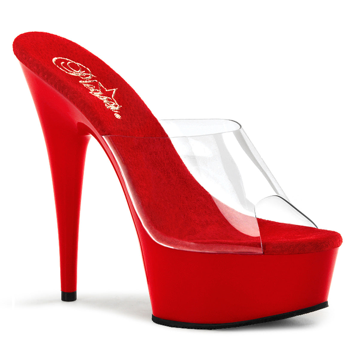 DELIGHT-601 6 Inch Heel Clear and Red Pole Dancing Platforms-Pleaser- Sexy Shoes