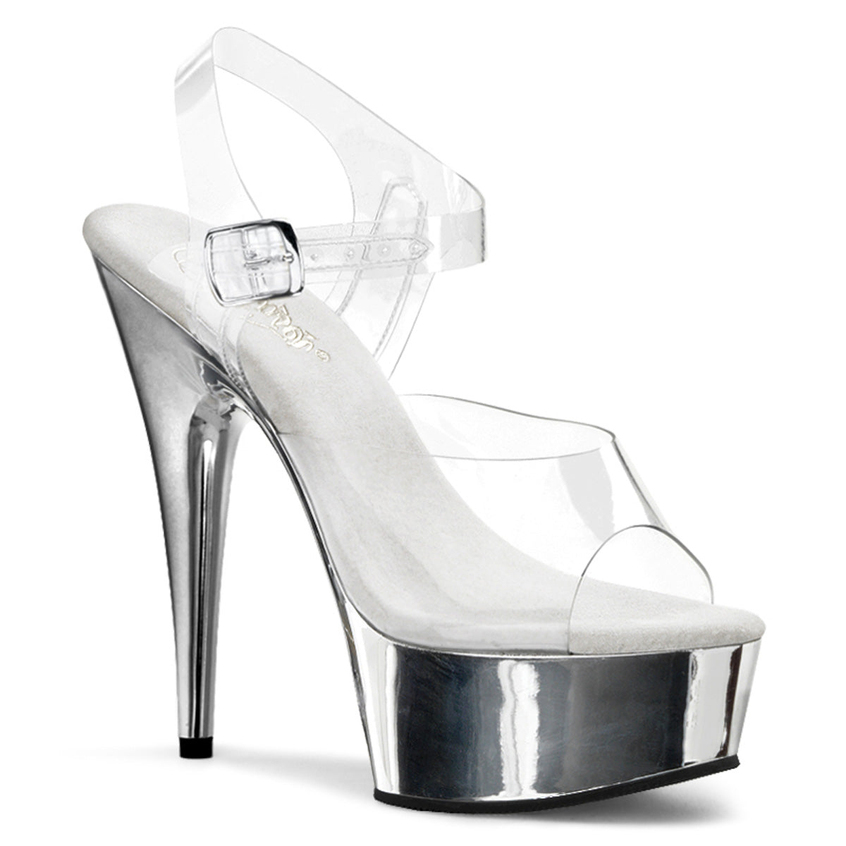 DELIGHT-608 6" Heel Clear Silver Chrome Pole Dance Platforms-Pleaser- Sexy Shoes