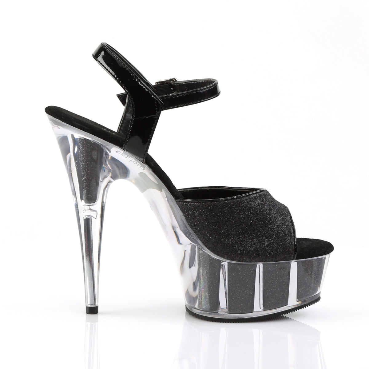 DELIGHT-609-5G 6" Heel Black Glitter Pole Dancing Platforms-Pleaser- Sexy Shoes Fetish Heels