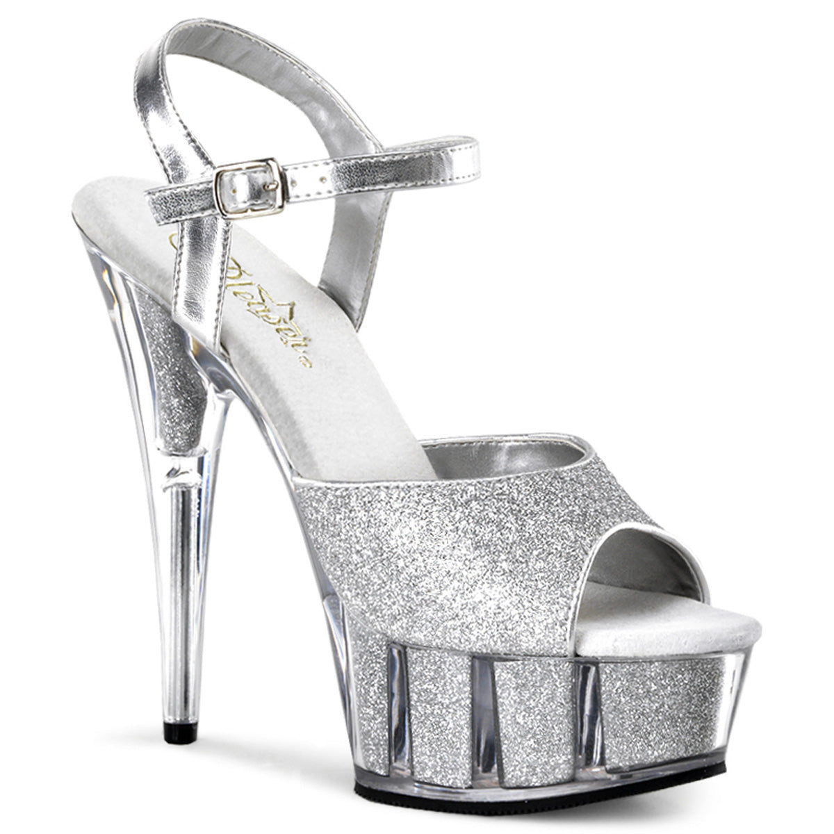 DELIGHT-609-5G 6" Heel Silver Glitter  Stripper Platforms High Heels