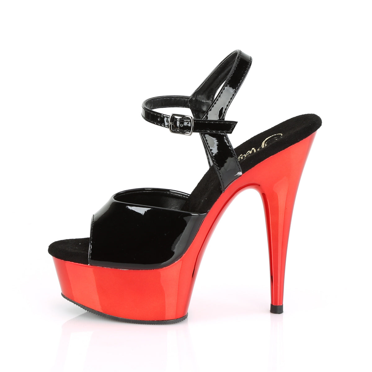 DELIGHT-609 6" Black with Red Chrome Pole Dancer Platforms-Pleaser- Sexy Shoes Pole Dance Heels