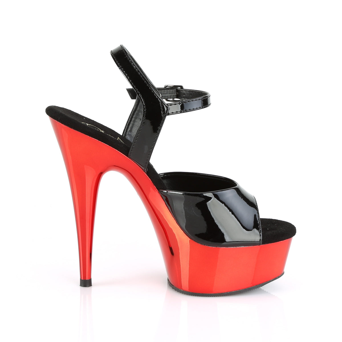 DELIGHT-609 6" Black with Red Chrome Pole Dancer Platforms-Pleaser- Sexy Shoes Fetish Heels