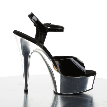 DELIGHT-609 6" Heel Black Silver Chrome Pole Dance Platforms-Pleaser- Sexy Shoes Fetish Heels