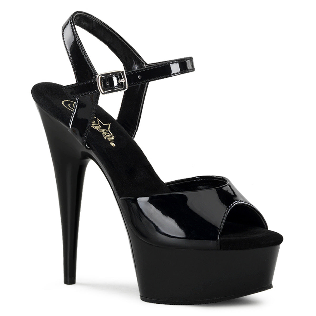 DELIGHT-609 6" Heel Black Patent  Stripper Platforms High Heels