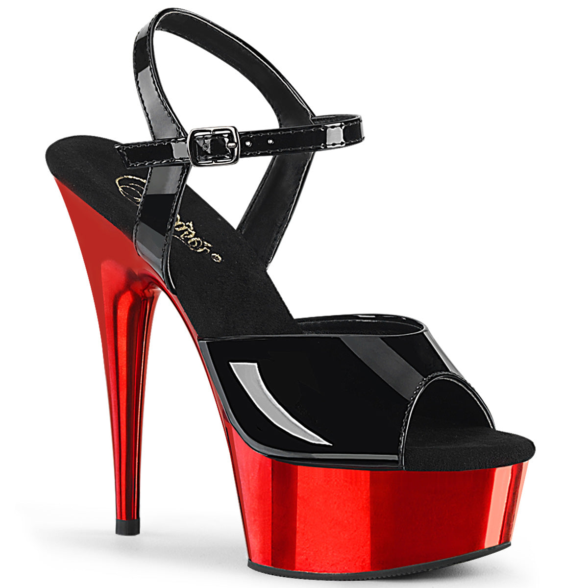DELIGHT-609 6" Black with Red Chrome Pole Dancer Platforms-Pleaser- Sexy Shoes