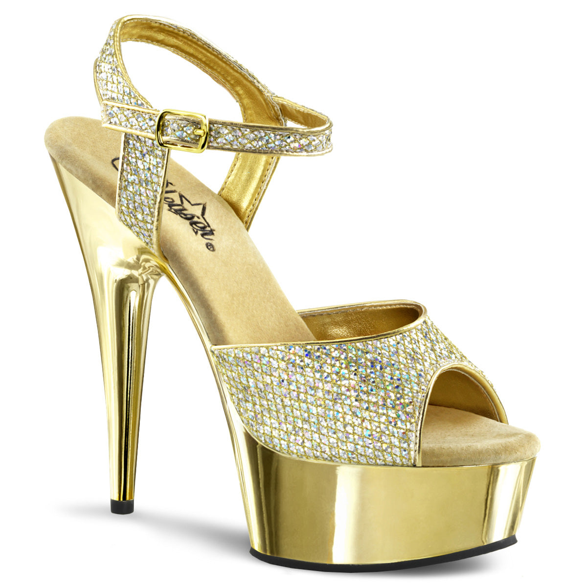 DELIGHT-609G 6 Inch Heel Gold Glitter  Stripper Platforms High Heels