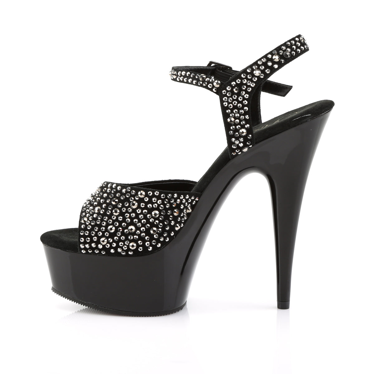 DELIGHT-609RS 6" Heel Black w Pewter Rhinestone Sexy Shoes-Pleaser- Sexy Shoes Pole Dance Heels