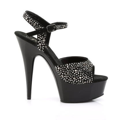 DELIGHT-609RS 6" Heel Black w Pewter Rhinestone Sexy Shoes-Pleaser- Sexy Shoes Fetish Heels
