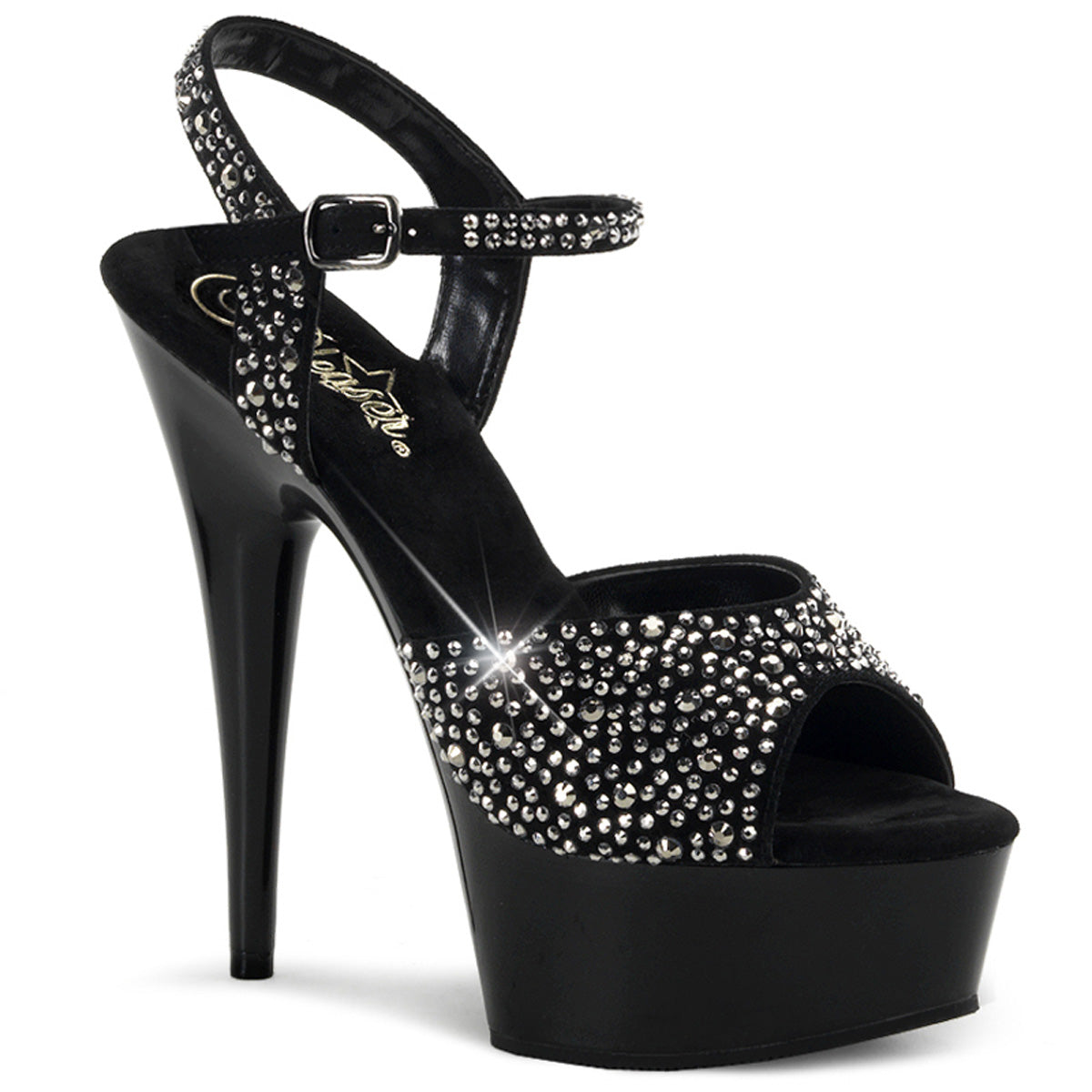 DELIGHT-609RS 6" Heel Black w Pewter Rhinestone Sexy Shoes-Pleaser- Sexy Shoes