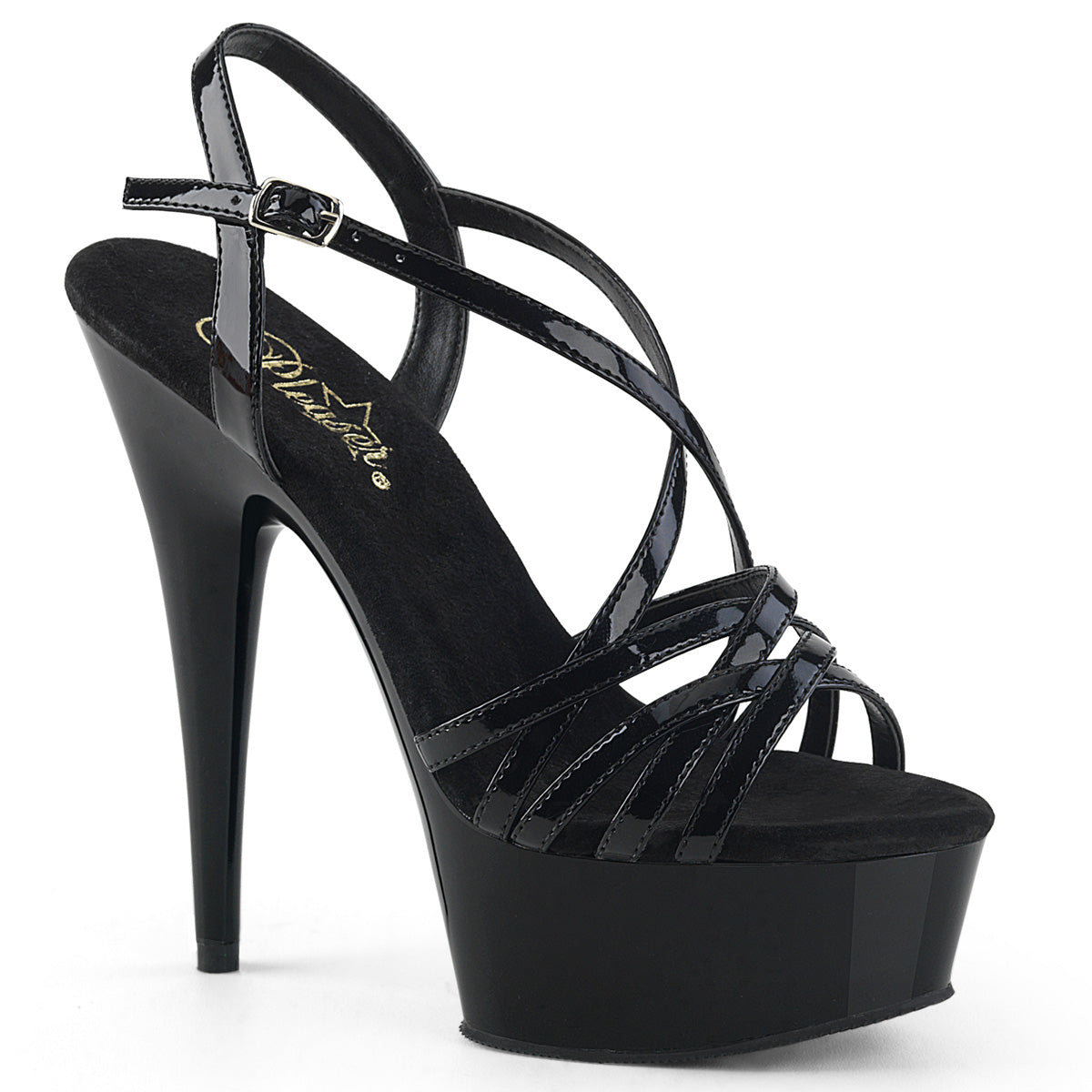 DELIGHT-613 6" Heel Black Patent  Stripper Platforms High Heels