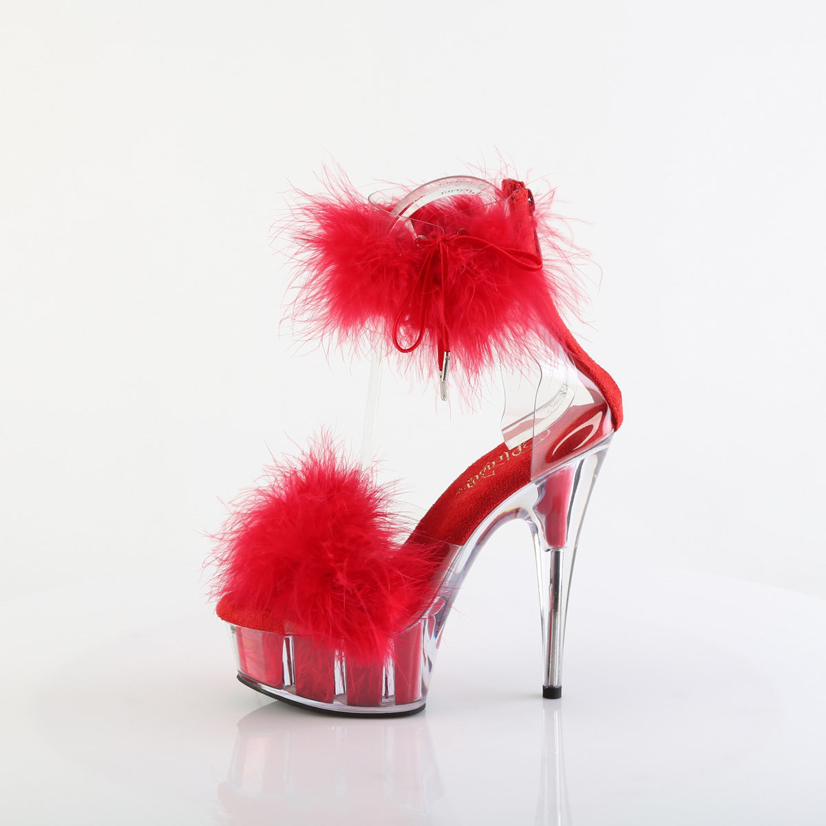 DELIGHT-624F Pleaser Pole Dancing Shoeswith Red Fluffy Trim Details.