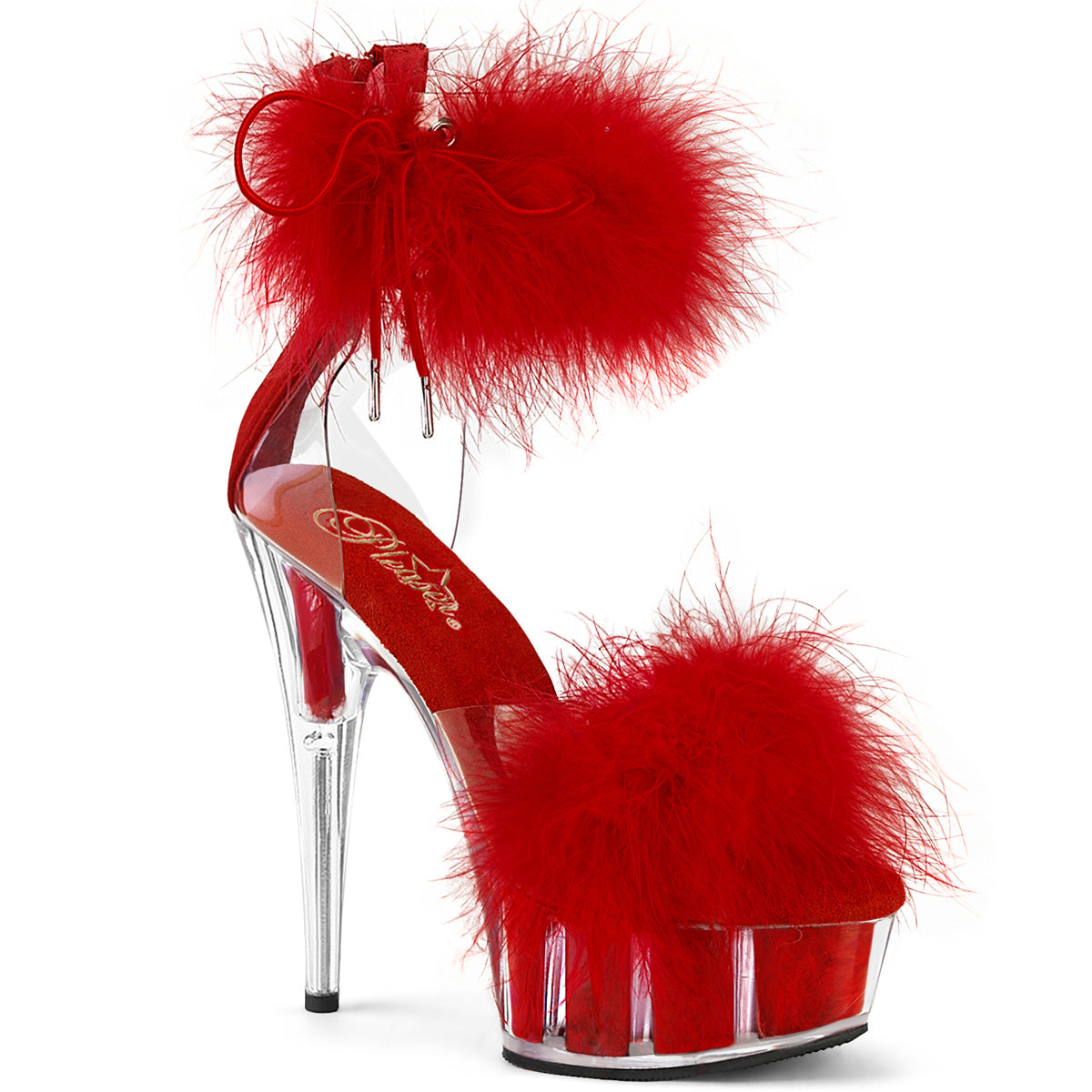 DELIGHT-624F Pleaser Pole Dancing Shoeswith Red Fluffy Trim Details.