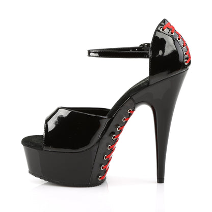 DELIGHT-660FH 6" Heel Black Patent (Red Lace) Strippers Shoe-Pleaser- Sexy Shoes Pole Dance Heels