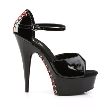 DELIGHT-660FH 6" Heel Black Patent (Red Lace) Strippers Shoe-Pleaser- Sexy Shoes Fetish Heels