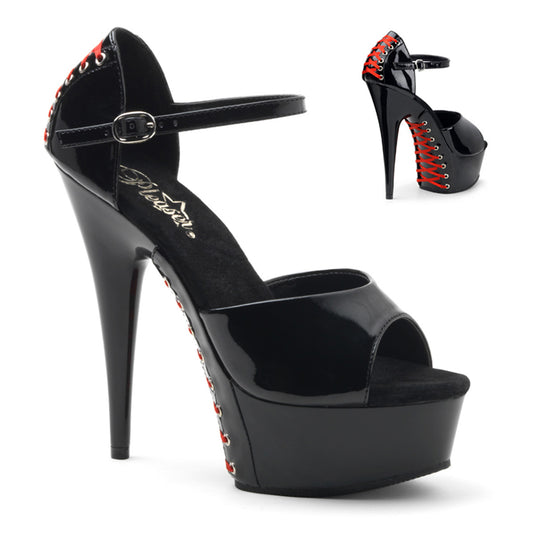 DELIGHT-660FH 6" Heel Black Patent (Red Lace) Strippers Shoe-Pleaser- Sexy Shoes