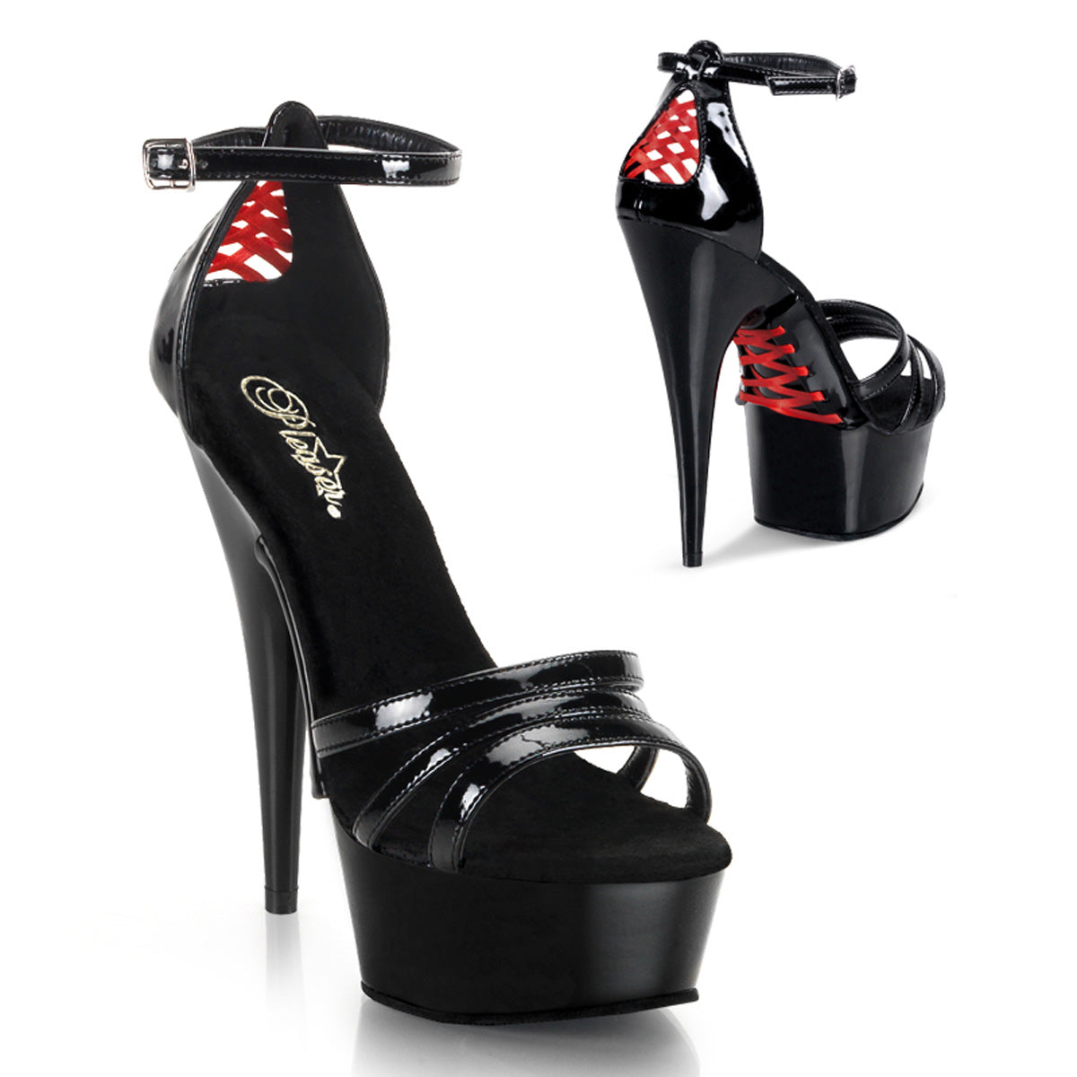 DELIGHT-662 6" Heel Black Patent Pole Dancing Platforms-Pleaser- Sexy Shoes