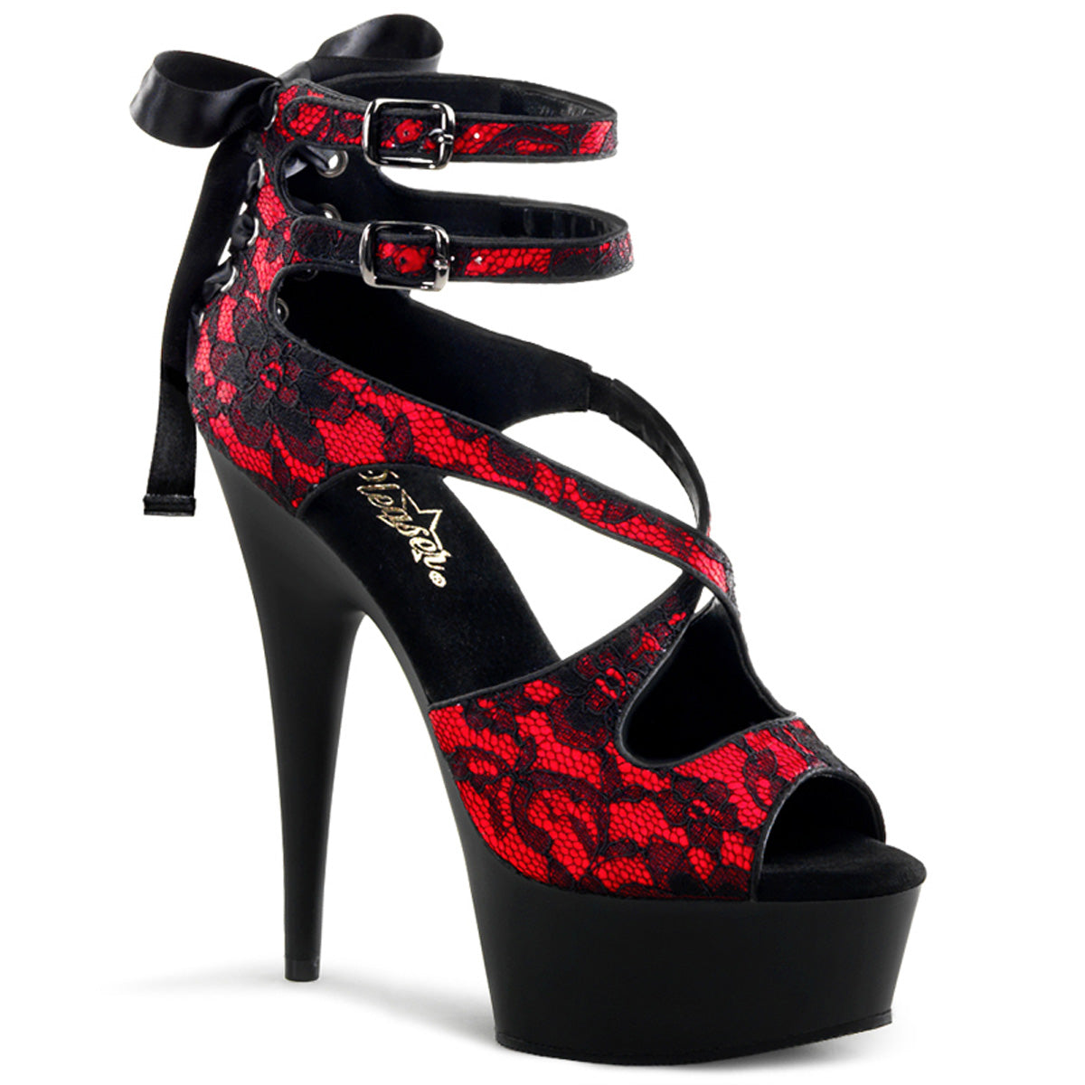 DELIGHT-678LC 6" Heel Red Satin Pole Dancing Platforms-Pleaser- Sexy Shoes