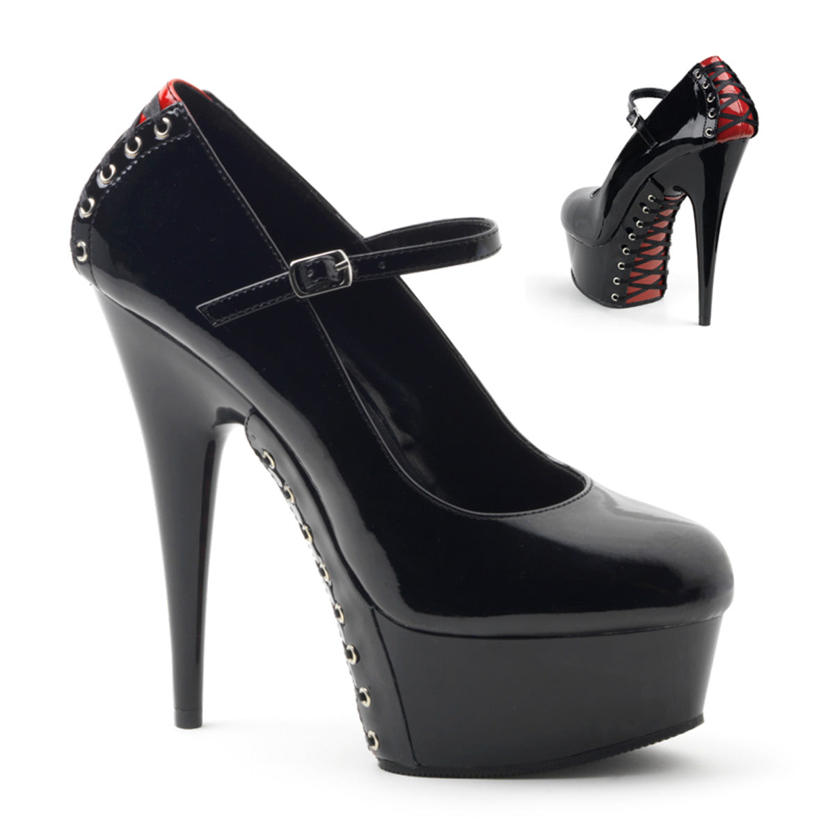 DELIGHT-687FH 6" Heel Black and Red Pole Dancing Platforms-Pleaser- Sexy Shoes