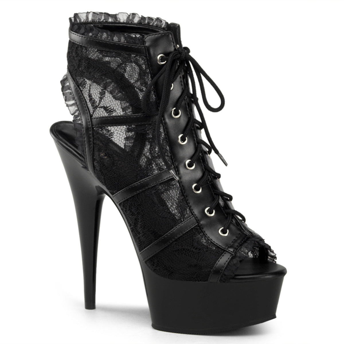 DELIGHT-696LC 6" Heel Black Mesh Pole Dancing Platforms-Pleaser- Sexy Shoes