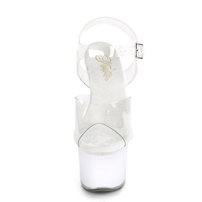 DISCOLITE-708 7" Clear and White Glow Pole Dancer Platforms-Pleaser- Sexy Shoes