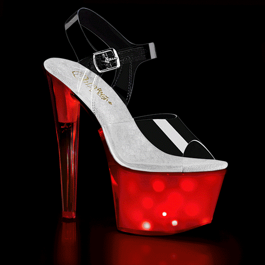 DISCOLITE-708 7" Clear and White Glow Pole Dancer Platform Shoes