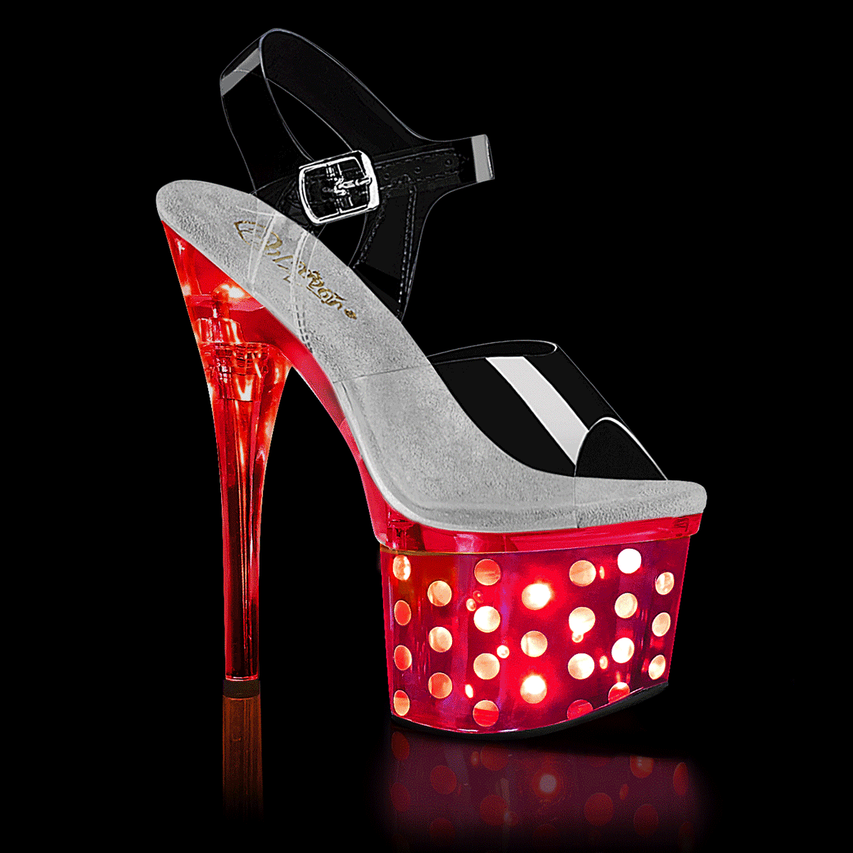 DISCOLITE-708DOTS Pleasers 7" Heel Clear Silver Sexy Shoes
