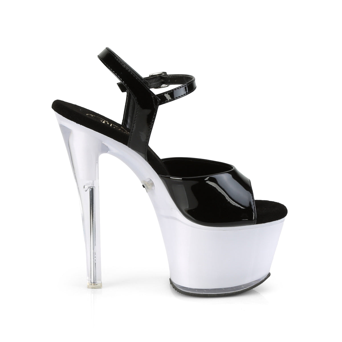 DISCOLITE-709 7" Black and White Glow Pole Dancer Platforms-Pleaser- Sexy Shoes Fetish Heels