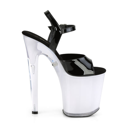 DISCOLITE-809 8" Black and White Glow Pole Dancer Platforms-Pleaser- Sexy Shoes Fetish Heels