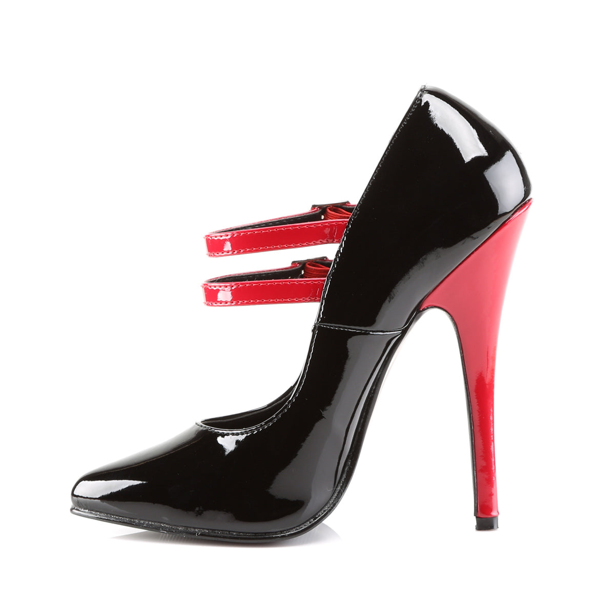 DOMINA 442 Devious Fetish Shoes 6" Heel Black and Red Shoes Devious Heels Pole Dance Heels