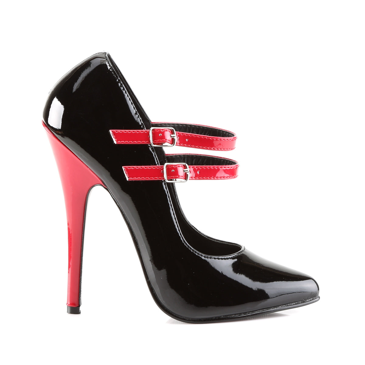 DOMINA 442 Devious Fetish Shoes 6" Heel Black and Red Shoes Devious Heels Fetish Heels