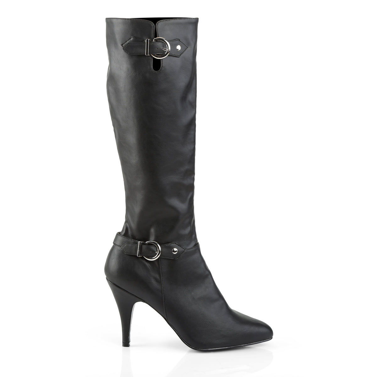 Women high heel boots black leather XXXXL wide leg