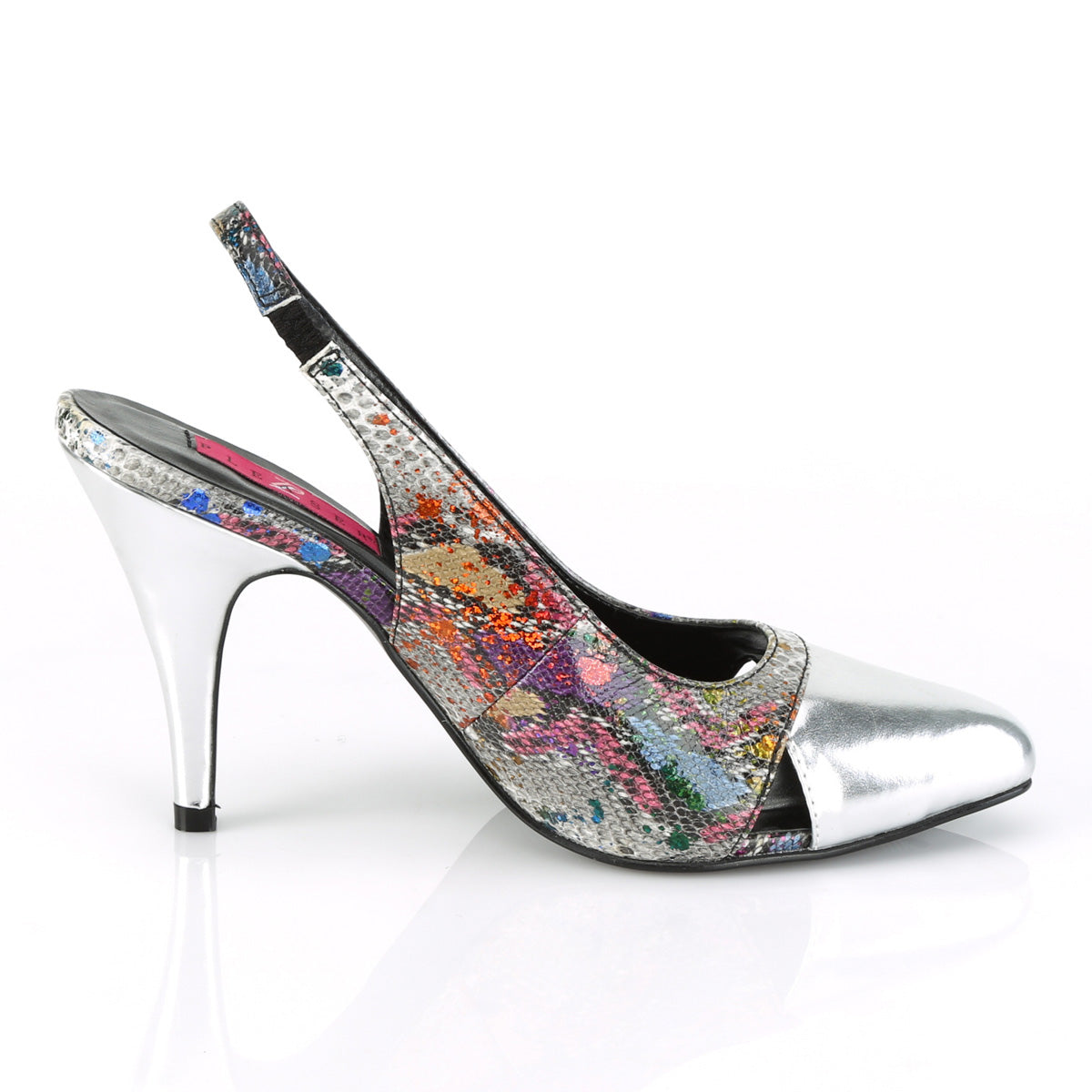 dream-405_pleaser_pink_label_single_soles_4_inch_heel_pleasers_multi-color_snake_print-silver_metallic_pu