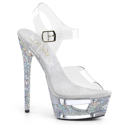 ECLIPSE-608GT 6.5" Heel Clear Silver Glitter Strippers Shoes-Pleaser- Sexy Shoes