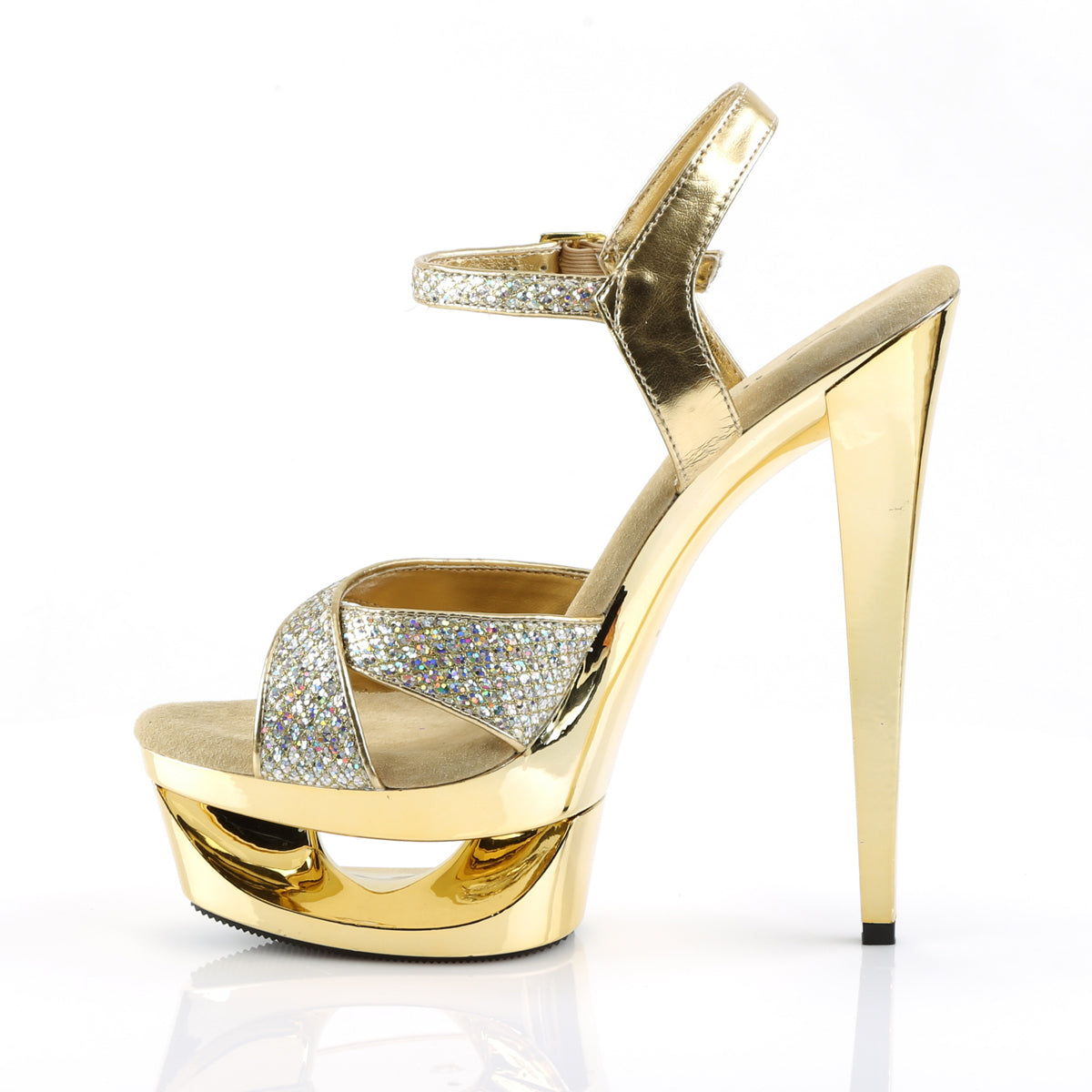 ECLIPSE-619G 6.5" Heel Gold Glitter Pole Dancing Platforms-Pleaser- Sexy Shoes Pole Dance Heels