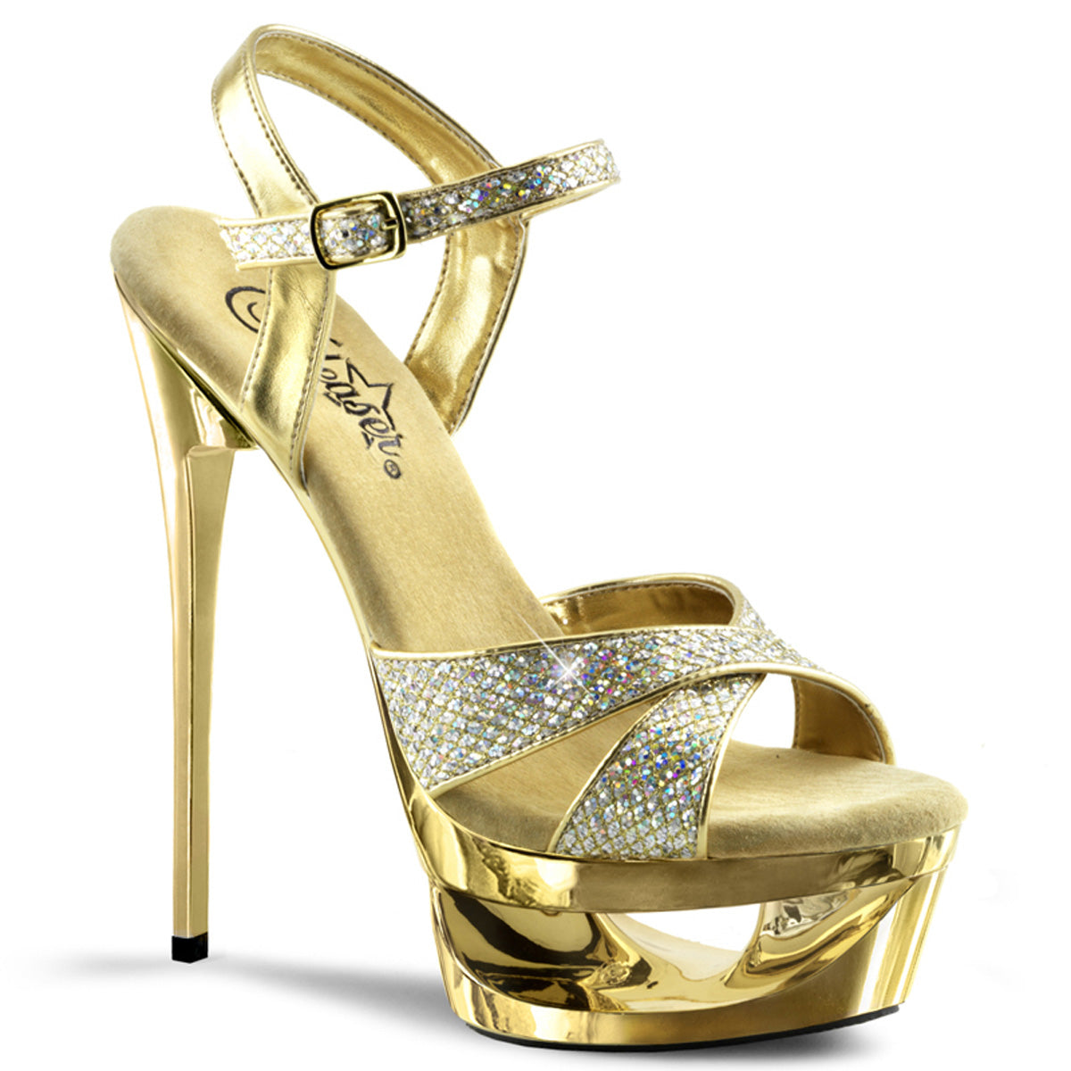 ECLIPSE-619G 6.5" Heel Gold Glitter Pole Dancing Platforms-Pleaser- Sexy Shoes