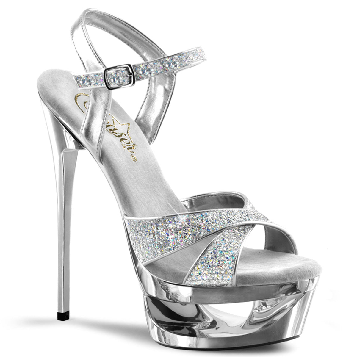 ECLIPSE-619G 6.5" Heel Silver Glitter Pole Dancing Platforms-Pleaser- Sexy Shoes