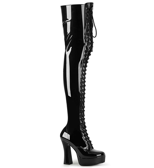 ELECTRA-3023 Black Str. Pat/Black Pleasers Platform Shoes (Exotic Dancing Heels)