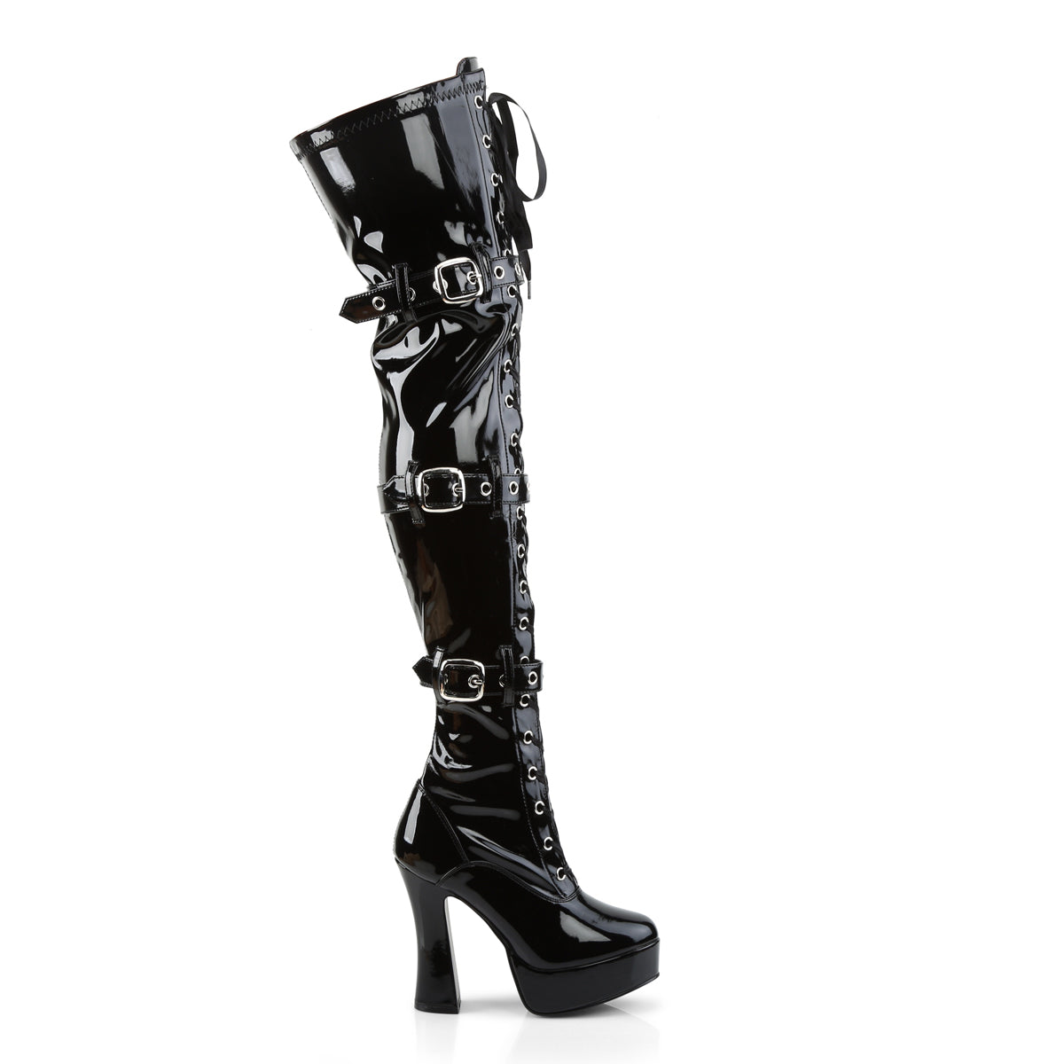 ELECTRA-3028 5" Black Stretch Patent Pole Dancer Platforms-Pleaser- Sexy Shoes Fetish Heels
